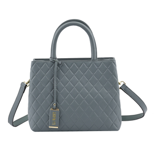 LA MAREY Genuine Leather Diamond Pattern Convertible Bag with Shoulder Strap - Blue
