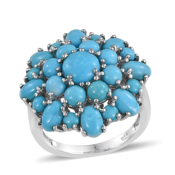 Arizona Sleeping Beauty Turquoise (Rnd 1.00 Ct) Cluster Ring in Platinum Overlay Sterling Silver 6.000 Ct.
