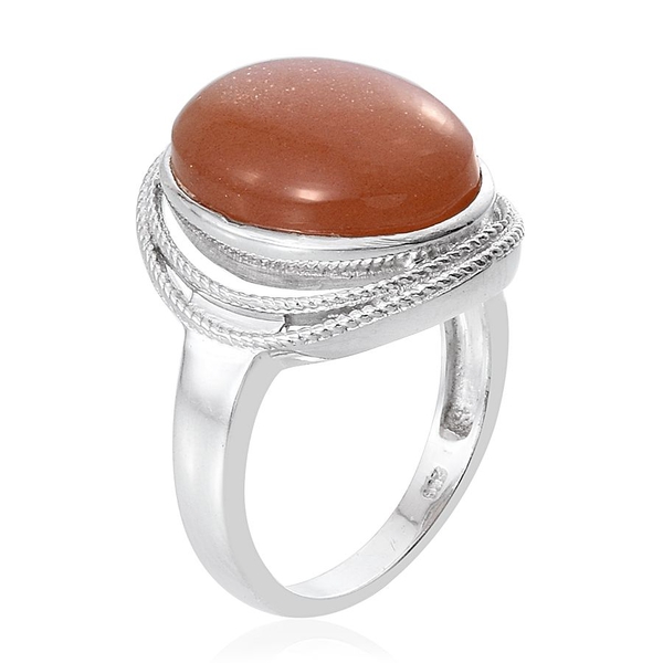 Morogoro Peach Sunstone (Ovl) Ring in Platinum Overlay Sterling Silver 13.000 Ct.