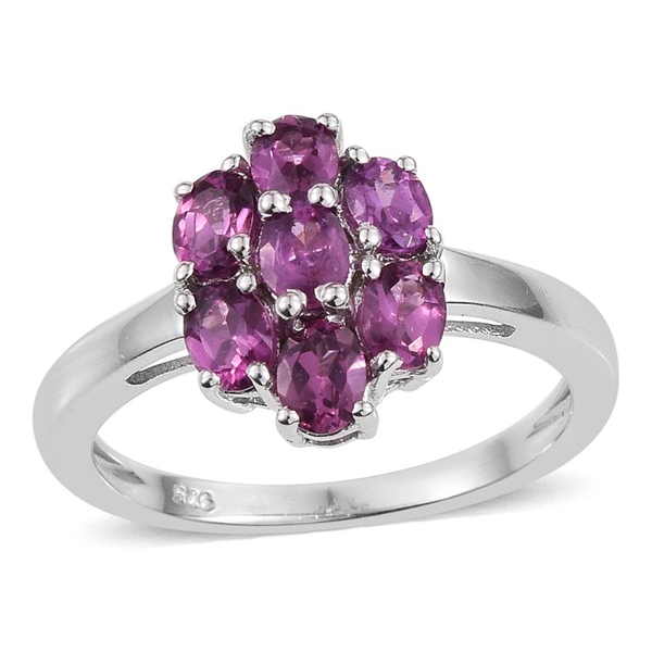Rare Mozambique Grape Colour Garnet (Ovl) 7 Stone Floral Ring in Platinum Overlay Sterling Silver 1.