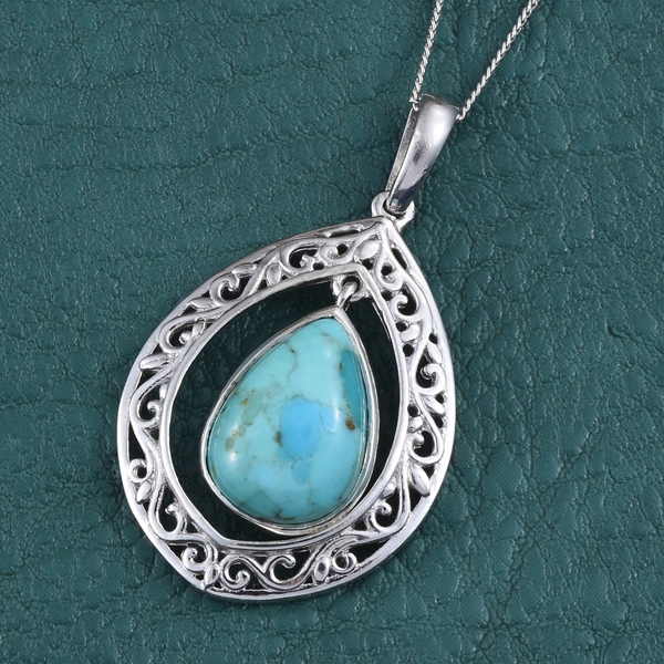 Arizona Matrix Turquoise (Pear) Solitaire Pendant With Chain in Platinum Overlay Sterling Silver 3.750 Ct.
