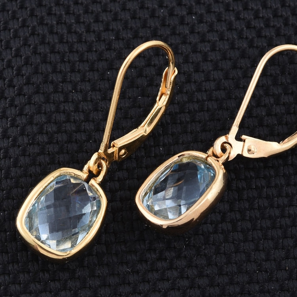 Sky Blue Topaz (Cush) Lever Back Earrings in 14K Gold Overlay Sterling Silver 5.000 Ct.