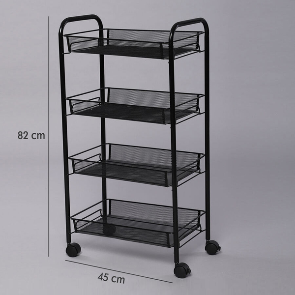 Classic Four Tier Storage Trolley (Size 45x27x82 cm) - Black