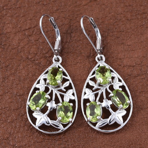 AA Hebei Peridot (Ovl) Lever Back Earrings in Platinum Overlay Sterling Silver 5.000 Ct.
