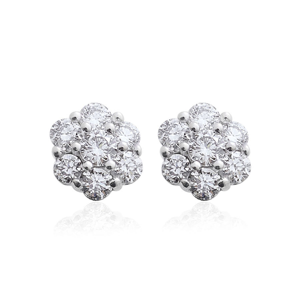ILIANA 18K W Gold IGI Certified Diamond (Rnd) (SI/ G-H) Floral Stud Earrings (with Screw Back) 1.000 Ct.