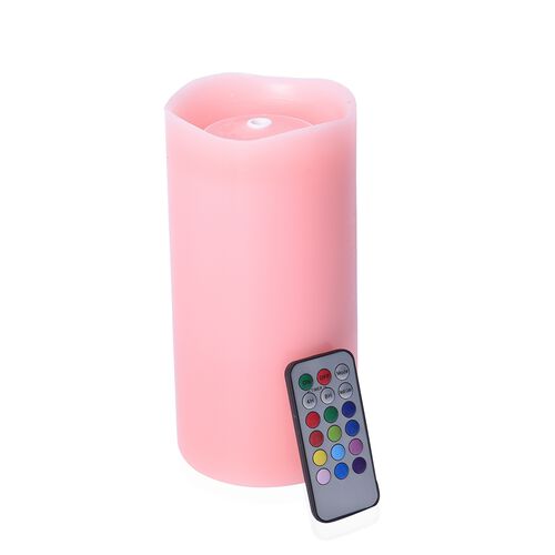 Real Wax Flameless Multicolour LED Water Fountain Candle with Remote Control in Pink Colour Size