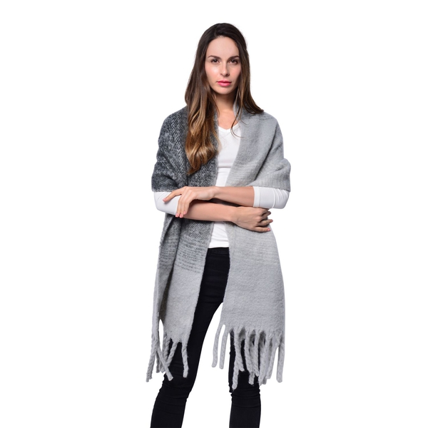 Grey and Black Colour Scarf with Tassels (Size 200x47 Cm)