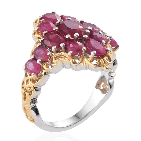 African Ruby (Ovl) Ring in Platinum and Yellow Gold Overlay Sterling Silver 5.750 Ct.