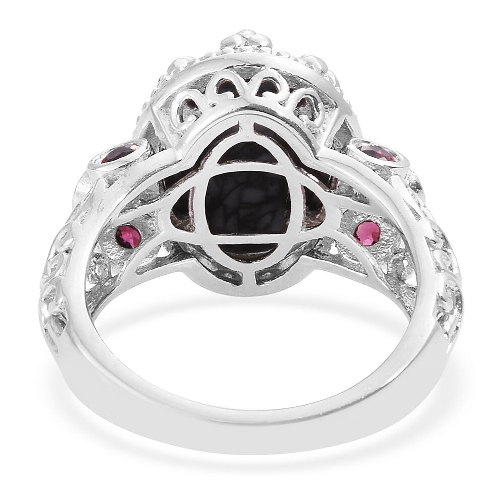 Austrian Pinolith (Ovl 6.25 Ct), Rhodolite Garnet Ring in Platinum Overlay Sterling Silver 7.000 Ct.