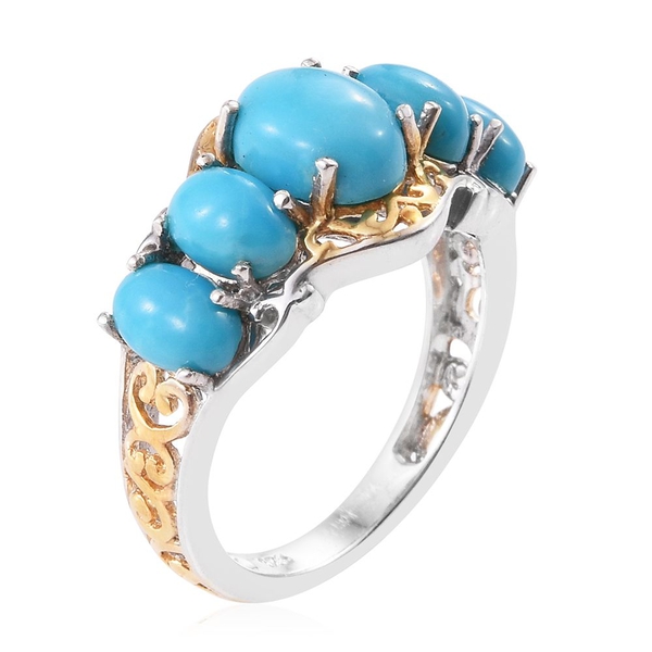 Arizona Sleeping Beauty Turquoise (Ovl 1.15 Ct) 5 Stone Ring in Platinum and Yellow Gold Overlay Sterling Silver 3.000 Ct.