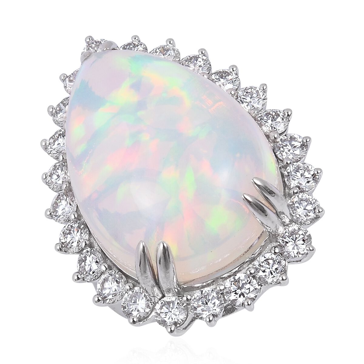 Signature Collection- RHAPSODY 950 Platinum AAAA Ethiopian Welo Opal (Pear 17.70 Ct), Diamond (VS-F 