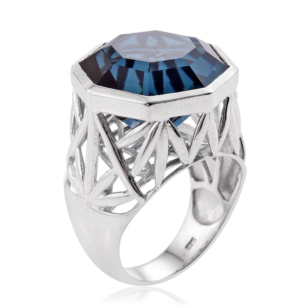 Indicolite Quartz (Octillion) Ring in Platinum Overlay Sterling Silver 16.000 Ct. Silver wt 7.60 Gms.