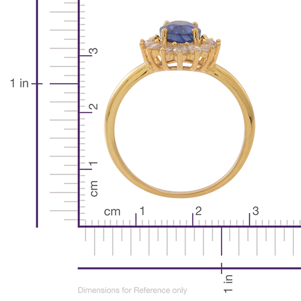 Masoala Sapphire (Ovl 1.80 Ct), Natural Cambodian White Zircon Ring in 14K Gold Overlay Sterling Silver 2.500 Ct.
