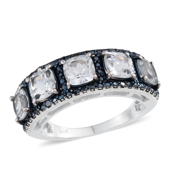 Espirito Santo Aquamarine (Cush), Blue Diamond Ring in Platinum Overlay Sterling Silver 2.300 Ct.