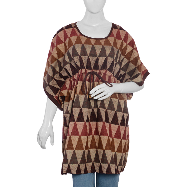 Designer Inspired Beige Brown and Multi Colour Geometric Pattern Dress Size 85x60 Cm