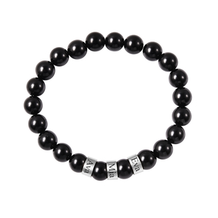 Personalised Engravable Black Spinel Beads Stretchable Bracelet, Stainless Steel