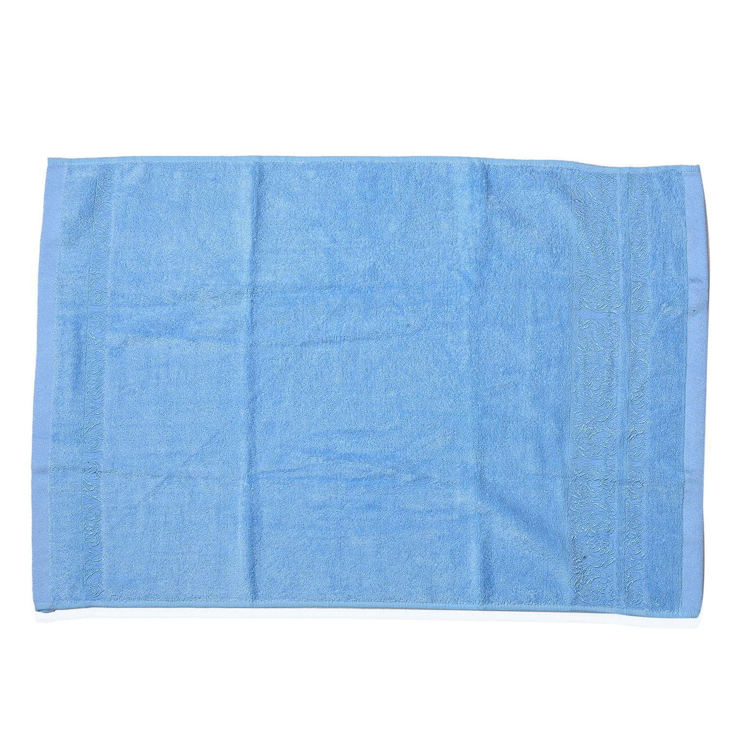 Light Blue Colour Set of 4 Bamboo Cotton Towels - 1 Bath Towel (Size 130x65 Cm), 2 Face Cloths (Size 65x50 Cm) and 1 Hand Towel