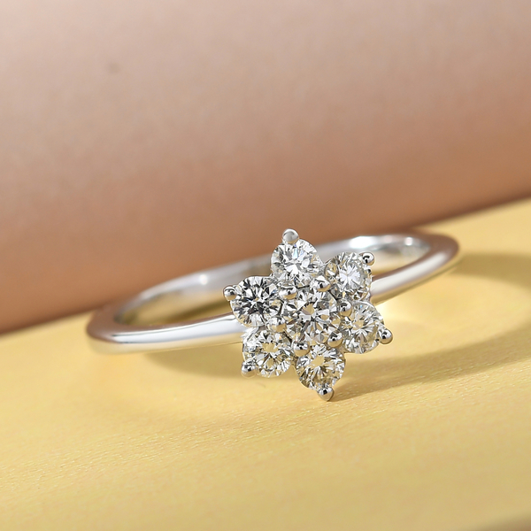 ILIANA 18K White Gold IGI Certified Diamond (SI/G-H) Floral Ring 0.50 Ct.