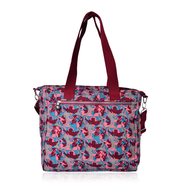 Designer Inspired Burgundy, Green and Multi Colour Printed Hand Bag With External Pocket (Size 33x32x12 Cm)