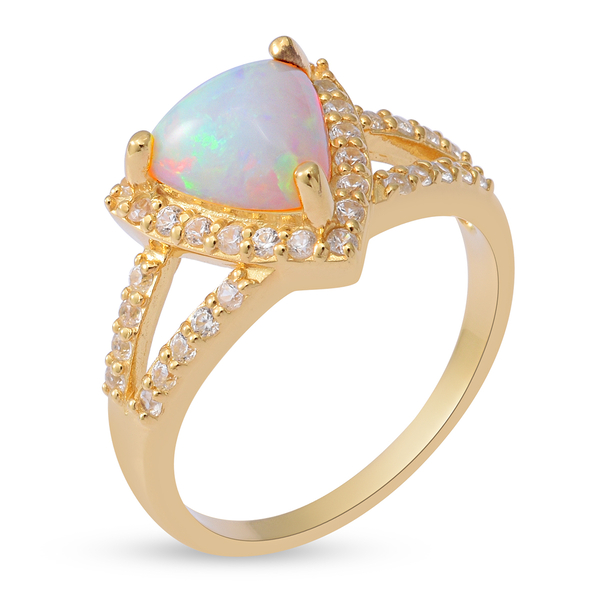 Ethiopian Welo Opal and Natural Cambodian Zircon Ring in Yellow Gold Overlay Sterling Silver 2.15 Ct.