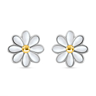 Two Tone Enamelled Platinum Overlay  and Gold Plated Sterling Silver Floral Stud Earrings ( With Pus