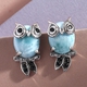 GP - Larimar, Black Spinel and Kanchanaburi Blue Sapphire Owl Stud Earrings (With Push Back) in Platinum Overlay Sterling Silver 8.37 Ct.
