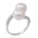 White Freshwater Pearl and Simulated Diamond Bypass Ring in Rhodium Overlay Sterling Silver