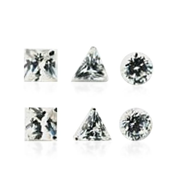 Set of 3 - AAA Simulated Diamond (Sqr, Rnd, Trl) Stud Earrings (with Push Back) in Sterling Silver