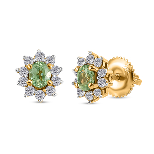 Demantoid Garnet and Natural Cambodian Zircon Stud Earrings (with Screw Push Back) in 14K Gold Overl