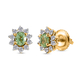 Demantoid Garnet and Natural Cambodian Zircon Stud Earrings (with Screw Push Back) in 14K Gold Overl