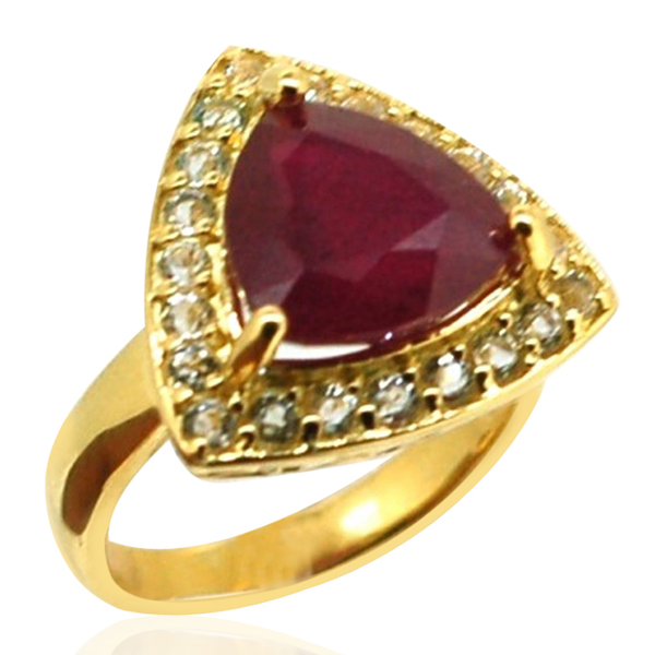African Ruby (Trl 6.30 Ct), White Topaz Ring in 14K Gold Overlay Sterling Silver 7.250 Ct.