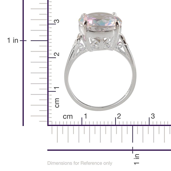 Mercury Mystic Topaz (Rnd 11.00 Ct), Diamond Ring in Platinum Overlay Sterling Silver 11.040 Ct.