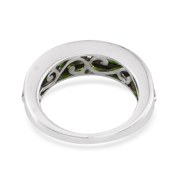 Chrome Diopside (Ovl), White Topaz Half Eternity Band Ring in Platinum Overlay Sterling Silver 2.000 Ct.