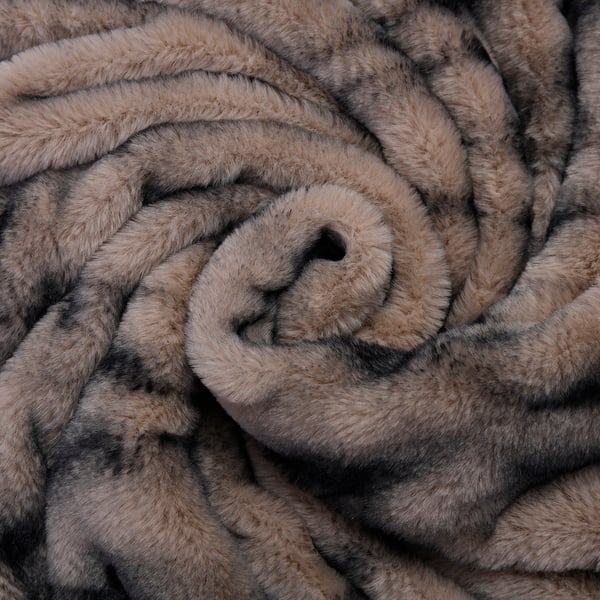 Serenity Night Stripe Pattern Faux Fur Sherpa Blanket (Size 200x150 Cm) - Beige