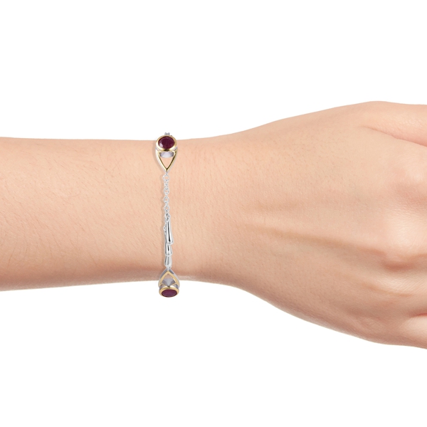 LucyQ - Open Drip Collection - African Ruby (Rnd) Rhodium and Gold Overlay Sterling Silver Bracelet (Size 7.5) 1.940 Ct, Silver wt 11.46 Gms.