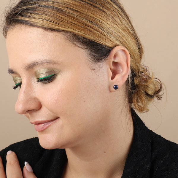 Fresh Water Peacock Pearl Stud Earrings (with Push Back) in Sterling Silver