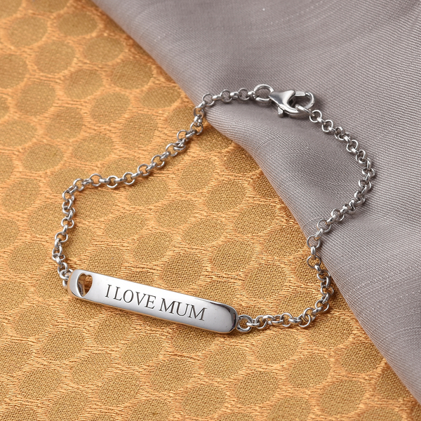 Personalised Engrave Bar Bracelet with Heart in Silver