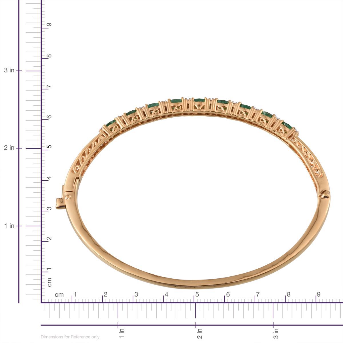 Brazilian Sakota Emerald (Ovl), White Topaz Bangle (Size 7.5) in 14K Gold Overlay Sterling Silver 2.250 Ct.