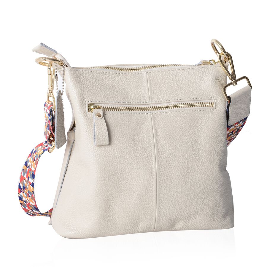 Super Soft 100% Genuine Leather Off White Colour Crossbody Bag with External Zipper Pocket and ...