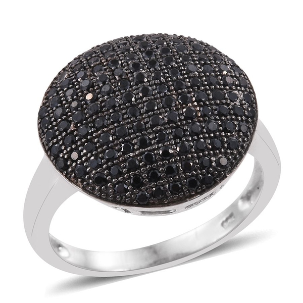 Boi Ploi Black Spinel (Rnd) Cluster Ring in Platinum Overlay Sterling Silver 1.750 Ct.