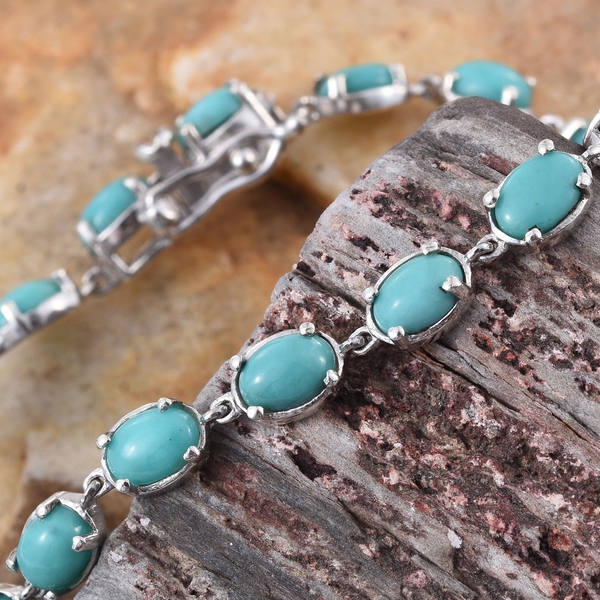 Sonoran Turquoise (Ovl) Bracelet (Size 7.5) in Platinum Overlay Sterling Silver 9.500 Ct.