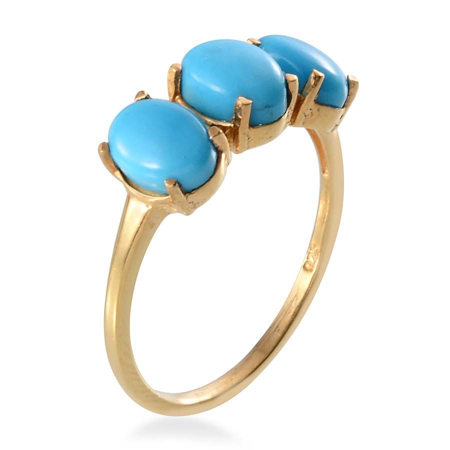 Arizona Sleeping Beauty Turquoise Trilogy Ring in 14K Gold Overlay Sterling Silver 2.000 Ct.