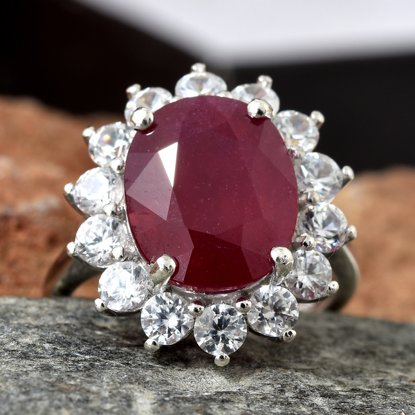 One Time Deal - African Ruby (Ovl 6.85 Ct), Natural Cambodian Zircon Ring in Platinum Overlay Sterling Silver 9.250 Ct.