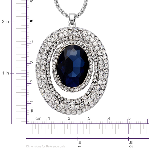 Simulated Blue Sapphire and White Austrian Crystal Pendant with Chain (Size 28 with Extender) in Silver Tone