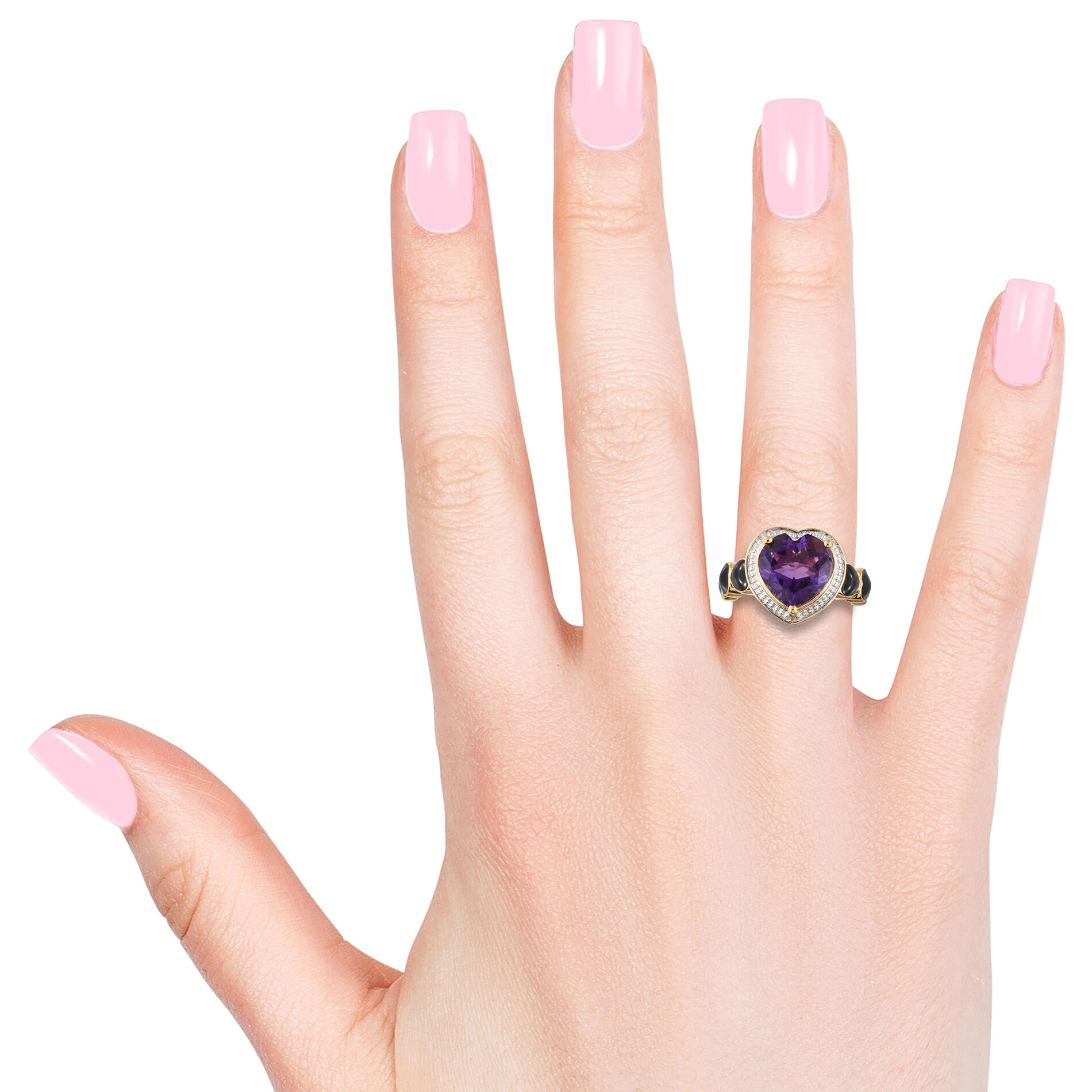 GP - Amethyst & Blue Sapphire Heart Enameled Ring in 18K Vermeil Yellow Gold Plated Sterling Silver 4.10 Ct.