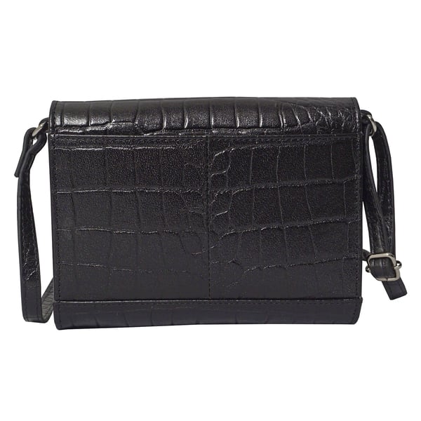 ASSOTS LONDON Matilda Genuine Croc Leather Fully Lined Organiser Crossbody Bag - Black