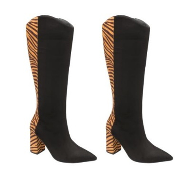 Ravel Grande Zebra Pattern Knee-High Heeled Boots - Black