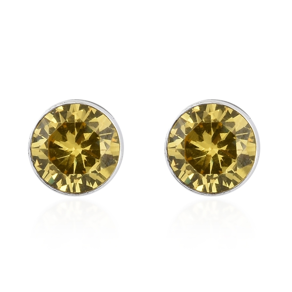 ELANZA Simulated Yellow Sapphire (Rnd 5mm) Stud Earrings (with Push Back) in Sterling Silver