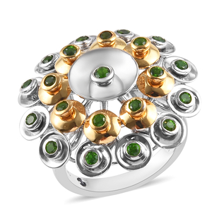 GP - Chrome Diopside (Rnd), Blue Sapphire Ring in Platinum and Yellow Gold Overlay Sterling Silver, 