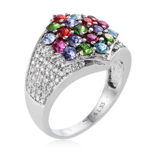 - Light Siam Crystal (Rnd), Fern Green Crystal, Tanzanite Colour Crystal Ring in ION Plated Stainless Steel 1.500 Ct.
